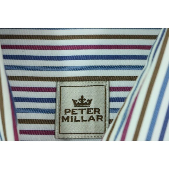 PETER MILLAR MENS MULTI COLOR STRIPED LONG SLEEVE BUTTON DOWN COLLARED SHIRT M - Picture 1 of 10